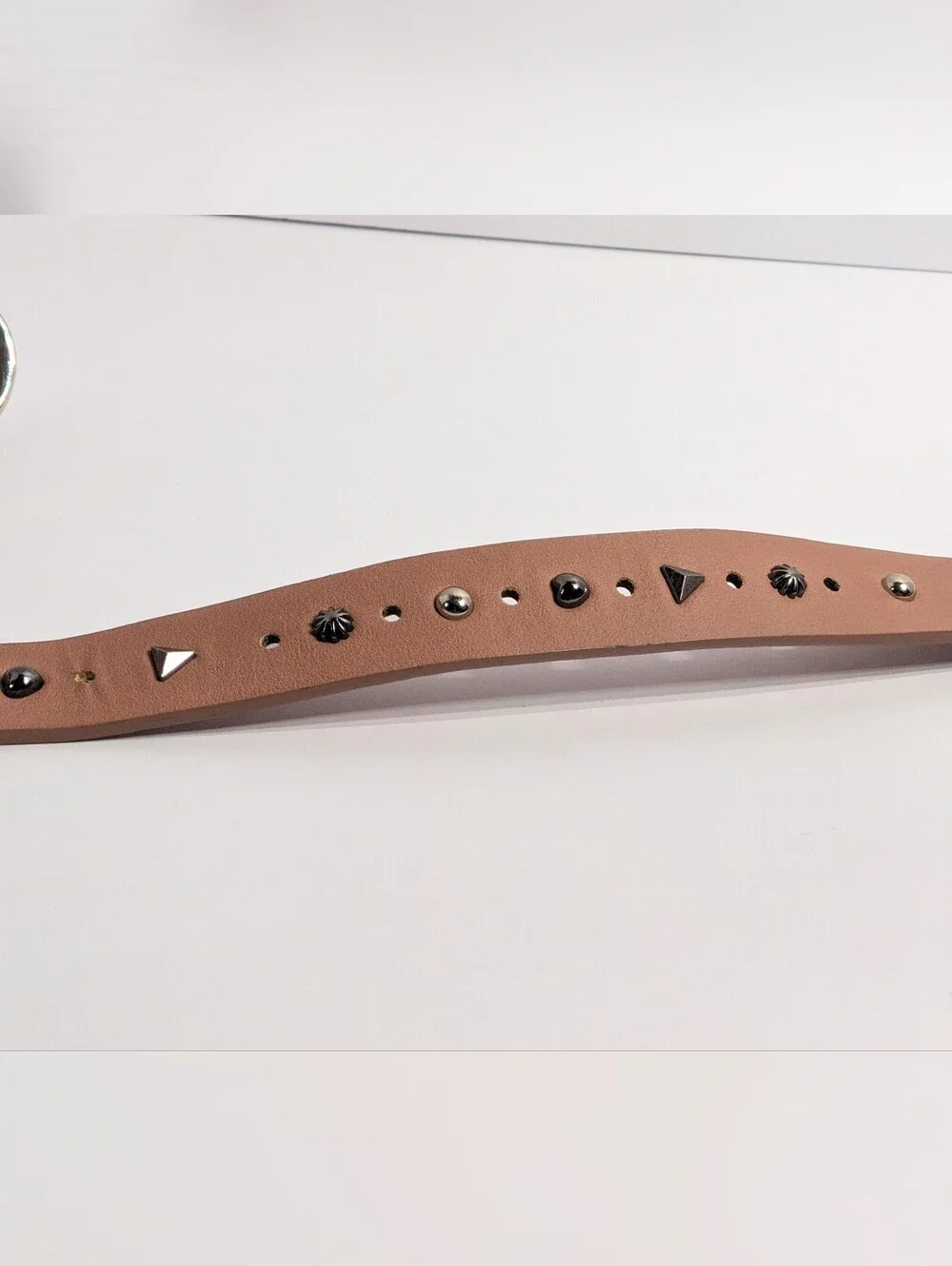 Studded Vegan Leather Belt, Dusty Rose W/ Mixed Metal Variety Studs, 30